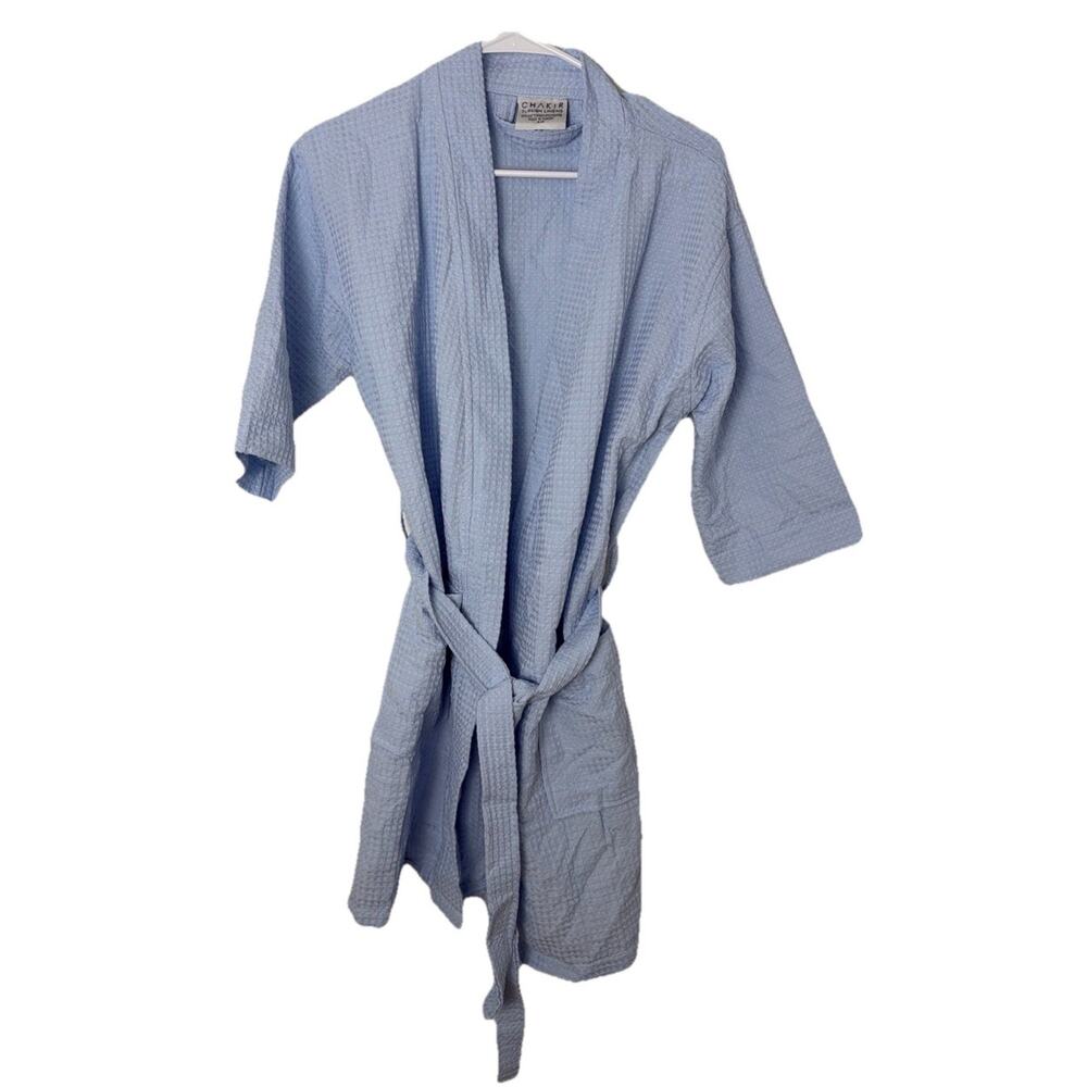 Chakir Turkish Linens Waffle Robe S/M Blue Cotton Blend Made in Turkey